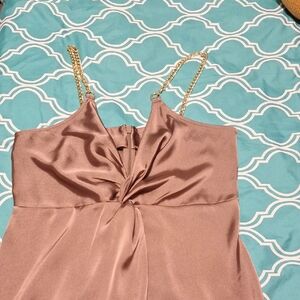 Express Satin Dress with Gold Accents